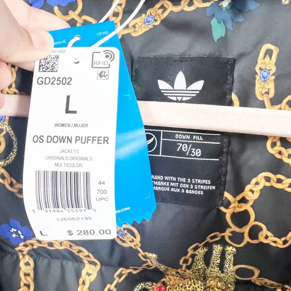 NEW Adidas OS Her Studio Down Puffer JACKET Coat Chains Leopard Floral Size L - Picture 10 of 13